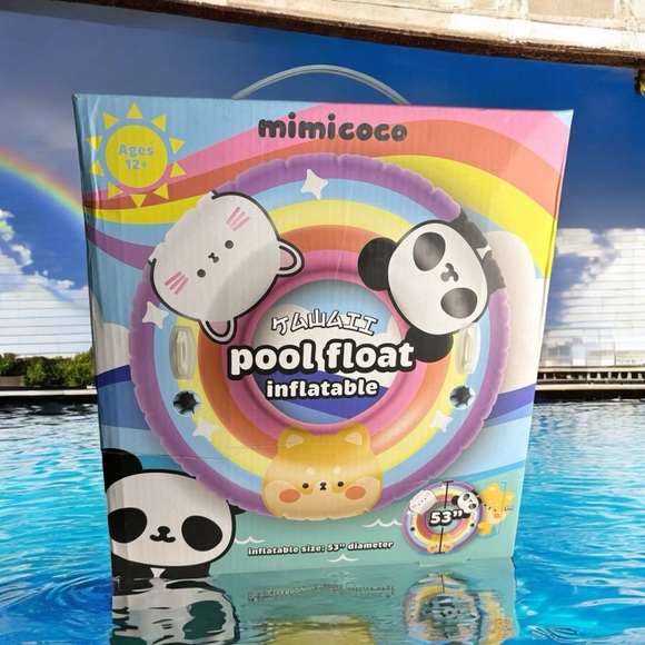Mimicoco Kawaii Pool Float Inflatable Size 53” Diameter Rainbow Cats &Panda Bear - Picture 1 of 8